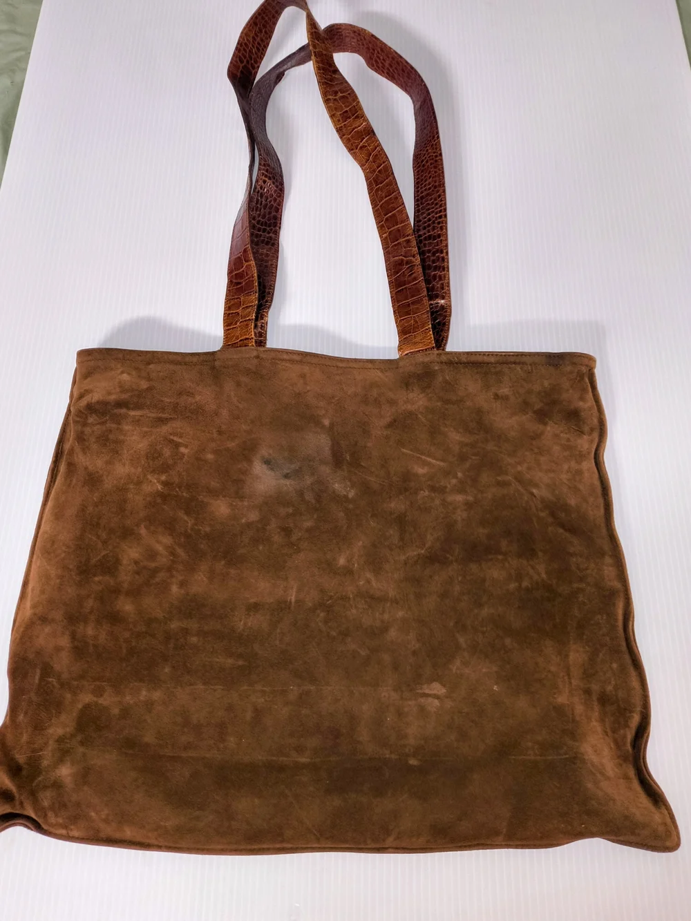 Vintage Escada Brown Suede Tote Bag with Croc-Embossed Leather Trim
